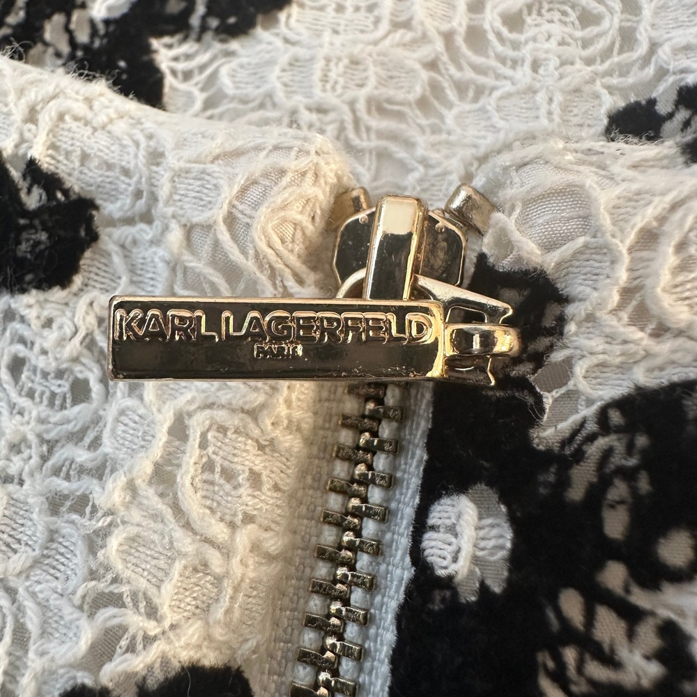 Karl Lagerfeld Paris Womens White Black Flocked Floral Lace Shift Dress Size 4 - Picture 7 of 9